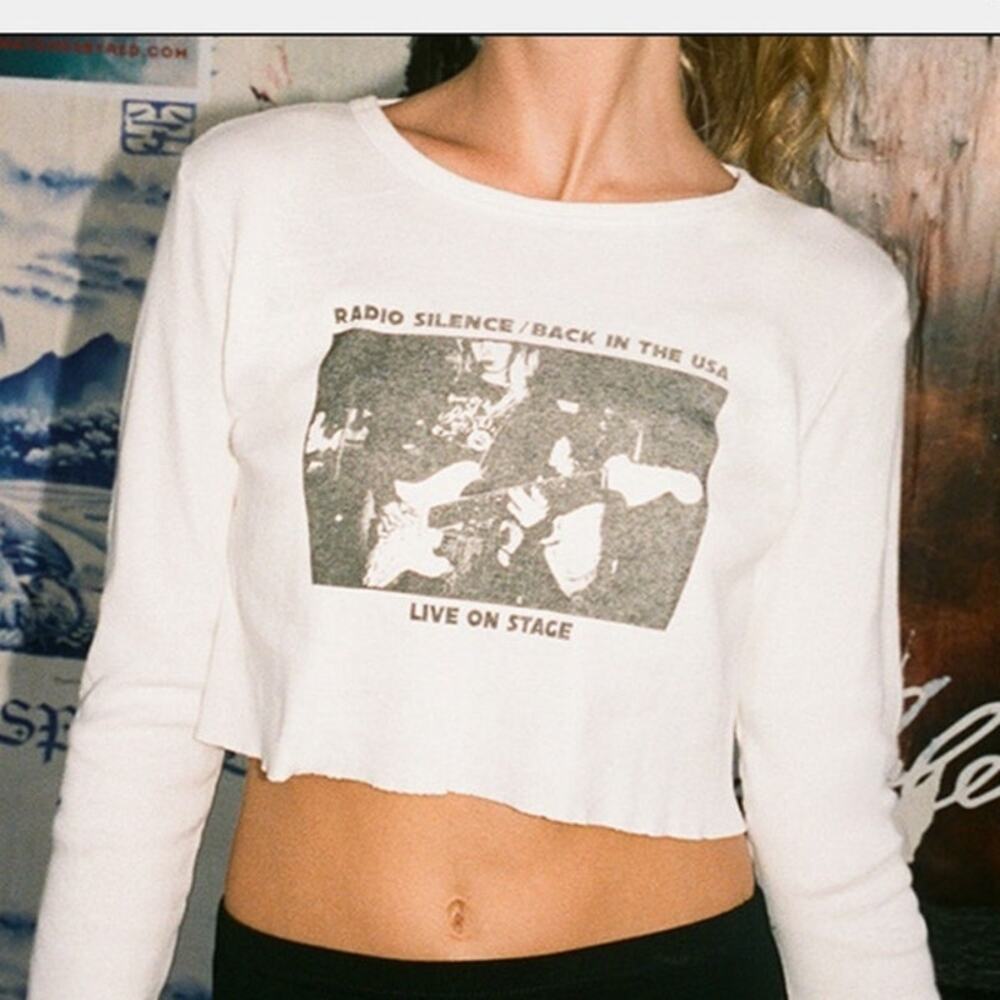 Brandy Melville John Galt "Radio Silence" long-sleeve crop top one size